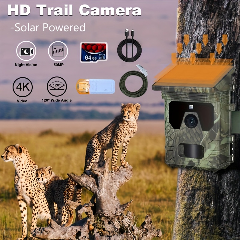 Outdoor Hunting Video Camera - 4K 50MP Solar-Powered Wildlife Trail Camera,